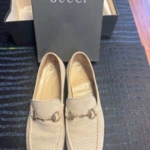 Gucci Cream Perforated Loafers for Women